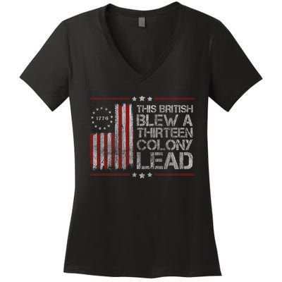 The British Blew A 13 Colony Lead Funny 4th Of July America Flag Vintage Women's V-Neck T-Shirt