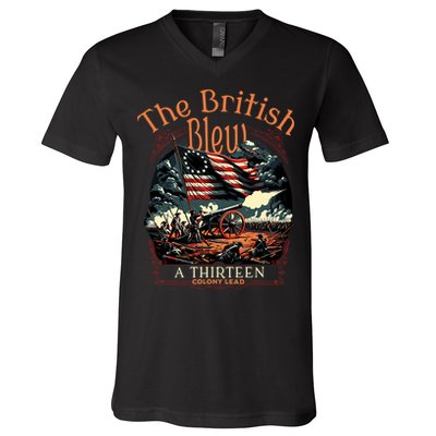 The British Blew A 13 Colony Lead Funny 4th Of July Usa V-Neck T-Shirt