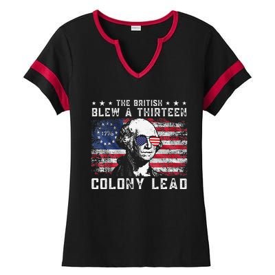 The British Blew A Thirteen Colony Lead Funny 4th Of July Ladies Halftime Notch Neck Tee