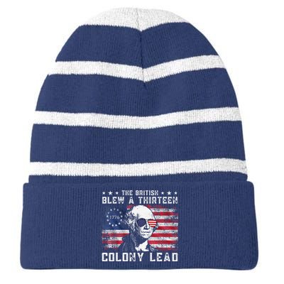 The British Blew A Thirteen Colony Lead Funny 4th Of July Striped Beanie with Solid Band