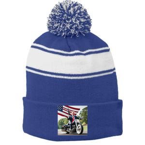 Trump Biker Badass Stripe Pom Pom Beanie