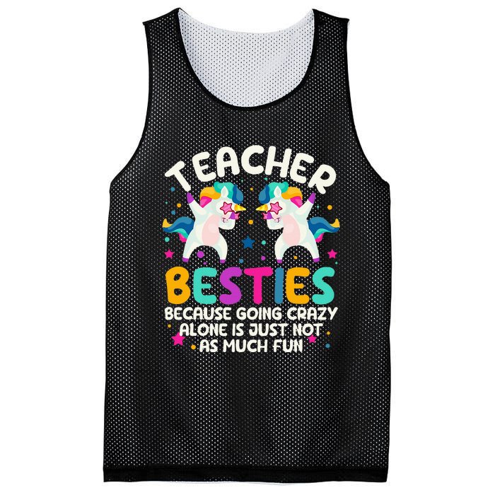 Teacher Besties Because Going Crazy Alone Back To School Mesh Reversible Basketball Jersey Tank