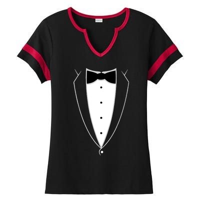 Tstars Black Bow Tie Suit Ladies Halftime Notch Neck Tee