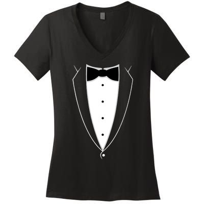 Tstars Black Bow Tie Suit Women's V-Neck T-Shirt