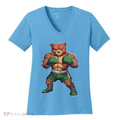 Teddy Boxer Bear Stylish Boxing Player Teddy Bear Women's V-Neck T-Shirt