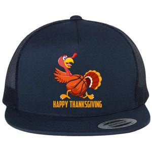 Turkey Basketball Ball Autumn Fall Vibes Happy Thanksgiving Great Gift Flat Bill Trucker Hat