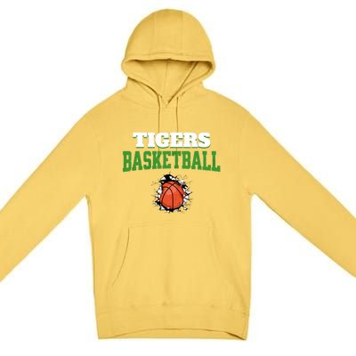 Tigers Basketball Ball Thru Wall Premium Pullover Hoodie