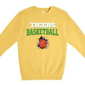 Tigers Basketball Ball Thru Wall Premium Crewneck Sweatshirt