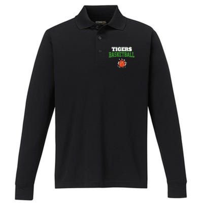 Tigers Basketball Ball Thru Wall Performance Long Sleeve Polo