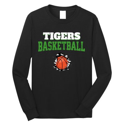 Tigers Basketball Ball Thru Wall Long Sleeve Shirt