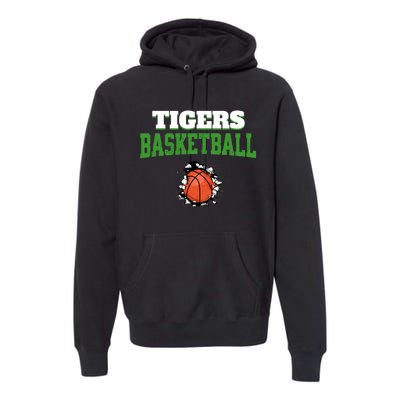 Tigers Basketball Ball Thru Wall Premium Hoodie