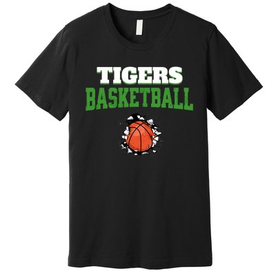 Tigers Basketball Ball Thru Wall Premium T-Shirt