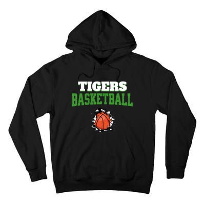 Tigers Basketball Ball Thru Wall Tall Hoodie