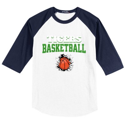 Tigers Basketball Ball Thru Wall Baseball Sleeve Shirt