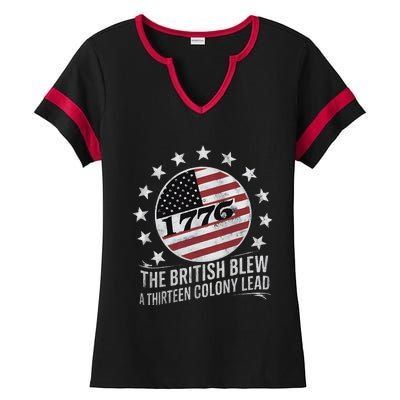 The British Blew A 13 Colony Lead Funny 4th Of July Ladies Halftime Notch Neck Tee