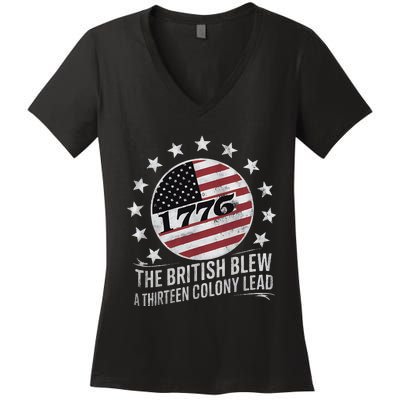 The British Blew A 13 Colony Lead Funny 4th Of July Women's V-Neck T-Shirt