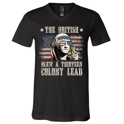 The British Blew A 13 Colony Lead 4th Of July V-Neck T-Shirt