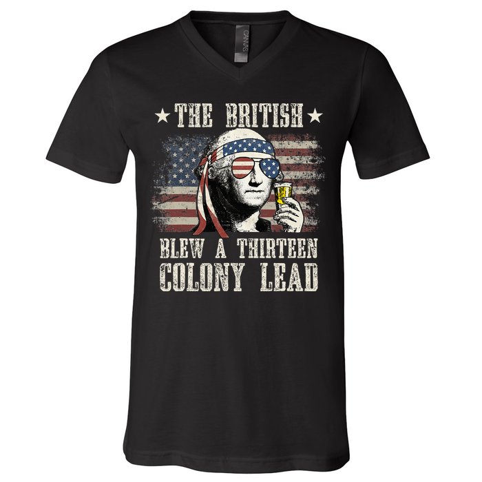 The British Blew A 13 Colony Lead 4th Of July V-Neck T-Shirt