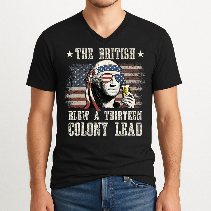 The British Blew A 13 Colony Lead 4th Of July V-Neck T-Shirt