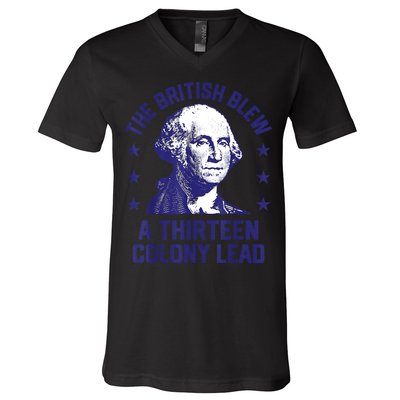 The British Blew A 13 Colony Lead Retro Us George Washington V-Neck T-Shirt