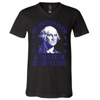 The British Blew A 13 Colony Lead Retro Us George Washington V-Neck T-Shirt
