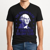 The British Blew A 13 Colony Lead Retro Us George Washington V-Neck T-Shirt
