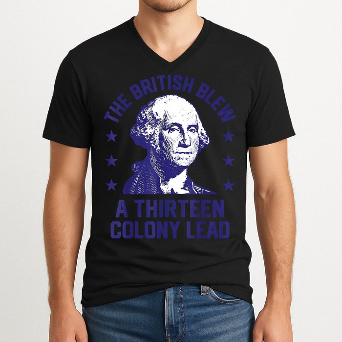 The British Blew A 13 Colony Lead Retro Us George Washington V-Neck T-Shirt