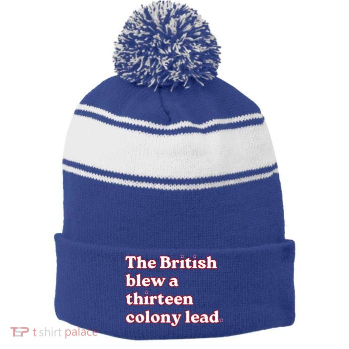 The British Blew A Thirteen Colony Lead Stripe Pom Pom Beanie