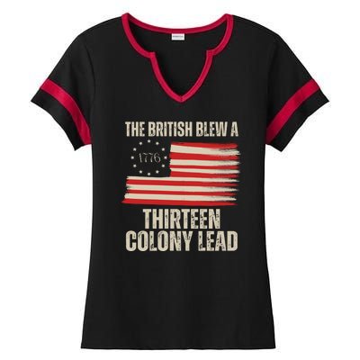 The British Blew A 13 Colony Lead Funny 4th Of July Ladies Halftime Notch Neck Tee