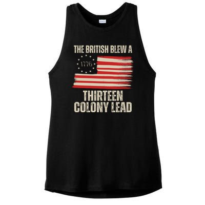 The British Blew A 13 Colony Lead Funny 4th Of July Ladies PosiCharge Tri-Blend Wicking Tank