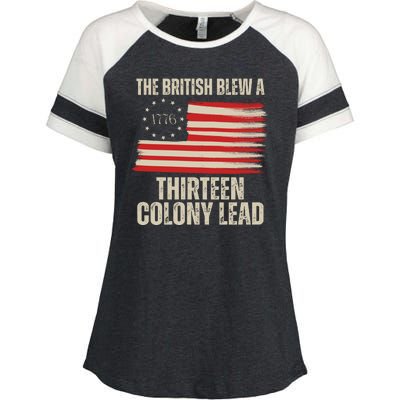 The British Blew A 13 Colony Lead Funny 4th Of July Enza Ladies Jersey Colorblock Tee