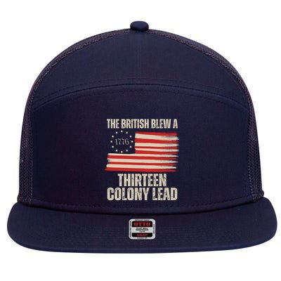 The British Blew A 13 Colony Lead Funny 4th Of July 7 Panel Mesh Trucker Snapback Hat