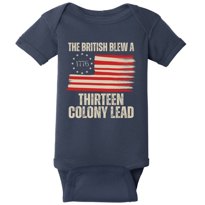 The British Blew A 13 Colony Lead Funny 4th Of July Baby Bodysuit