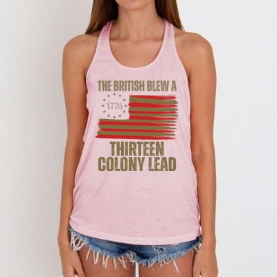 The British Blew A 13 Colony Lead Funny 4th Of July Women's Knotted Racerback Tank