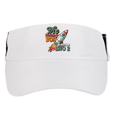 The Birthday Boy Blasting Into 2 Rocket Space Raglan Baseball Adult Drive Performance Visor