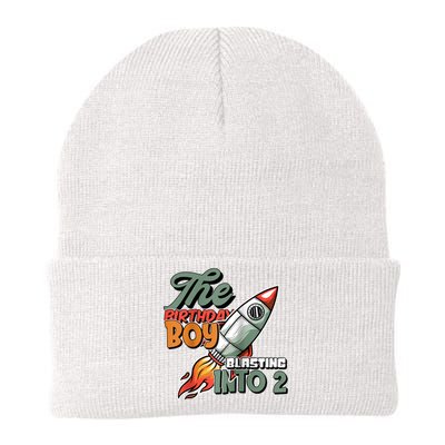 The Birthday Boy Blasting Into 2 Rocket Space Raglan Baseball Knit Cap Winter Beanie