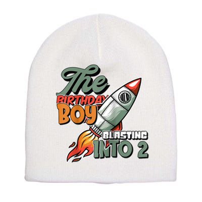 The Birthday Boy Blasting Into 2 Rocket Space Raglan Baseball Short Acrylic Beanie