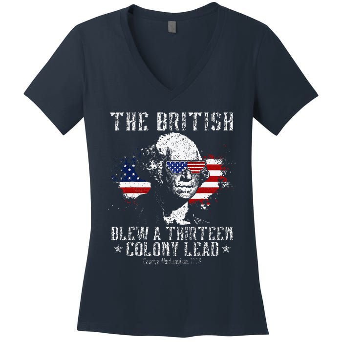 The British Blew A Thirteen Colony Lead 13 1776 4th Of July Women's V-Neck T-Shirt