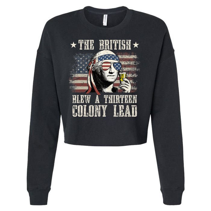 The British Blew A 13 Colony Lead 4th Of July Us Flag Cropped Pullover Crew