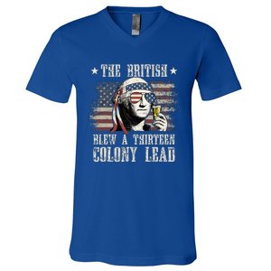 The British Blew A 13 Colony Lead 4th Of July Us Flag V-Neck T-Shirt