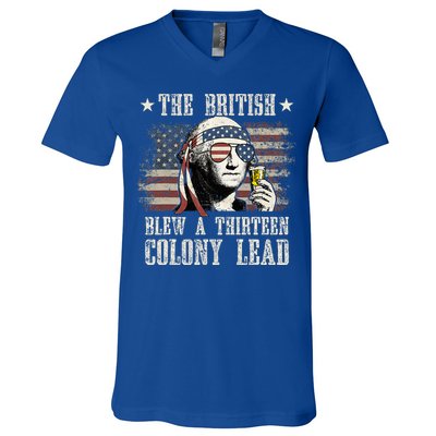 The British Blew A 13 Colony Lead 4th Of July Us Flag V-Neck T-Shirt