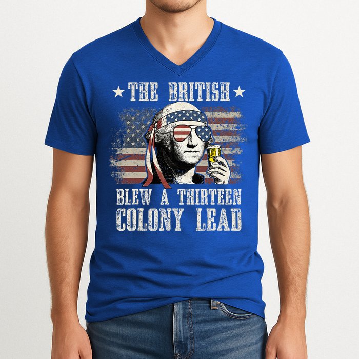 The British Blew A 13 Colony Lead 4th Of July Us Flag V-Neck T-Shirt