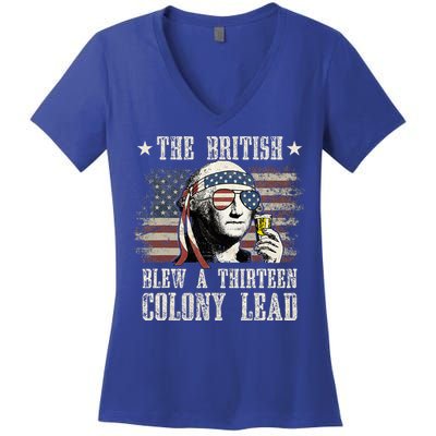 The British Blew A 13 Colony Lead 4th Of July Us Flag Women's V-Neck T-Shirt