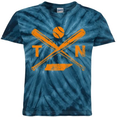 Tennessee Baseball Bats & Ball Classic Baseball Player Kids Tie-Dye T-Shirt