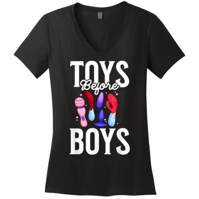 Toys Before Boy Funny Adult Humor Women Embarrassing Women's V-Neck T-Shirt
