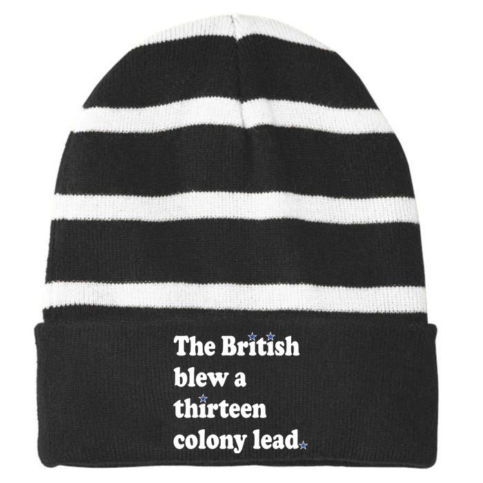 The British Blew A 13 Colony Lead Funny 4th Of July Funny Striped Beanie with Solid Band