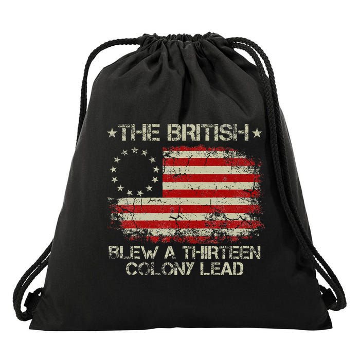 The British Blew A 13 Colony Lead 4th Of July Us Flag Drawstring Bag