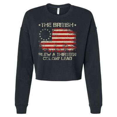 The British Blew A 13 Colony Lead 4th Of July Us Flag Cropped Pullover Crew