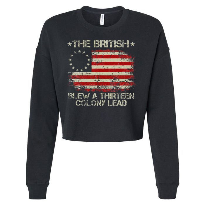 The British Blew A 13 Colony Lead 4th Of July Us Flag Cropped Pullover Crew