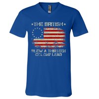 The British Blew A 13 Colony Lead 4th Of July Us Flag V-Neck T-Shirt